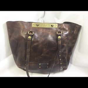 Patricia Nash Dark Brown Leather Studded Tote with Brass Accents
